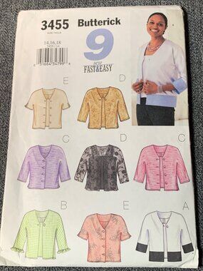 Butterick 3455 Sewing Pattern Misses Coat Size 14 16 18 Fast & Easy Uncut 2002